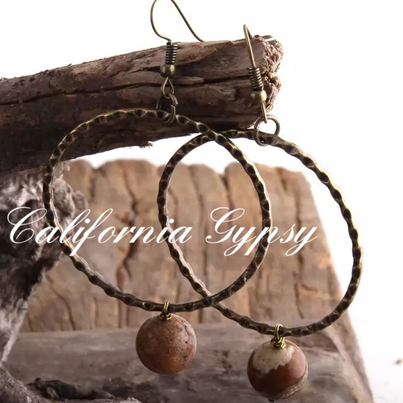 Western boho hoop jasper stone earrings - Picture 2 of 3